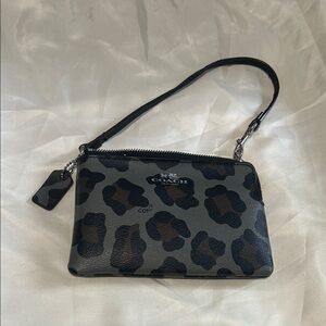 Coach Canvas Black and Grey Leopard Wristlet